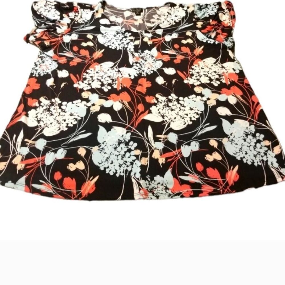 Worthington Top Blouse Boho Floral Women's 1X Plus Stretch Short Sleeve
